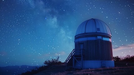 Obraz premium Telescope Atop Hill Under Night Sky