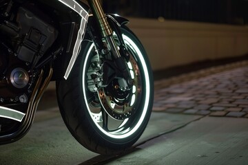 motorcycle wheel with reflective rim tape for night visibility
