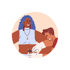 Vector flat illustration of navel piercing procedure using professional hygienic equipment.