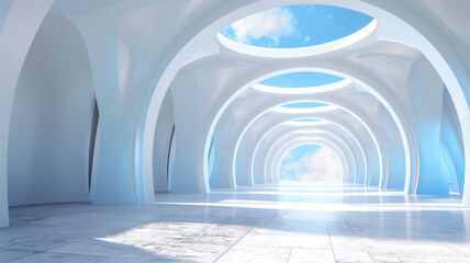 Abstract architecture background, empty open space interior. 3d render illustration