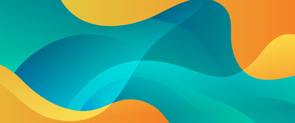 Blue green and orange vector gradient modern and simple abstract banner with waves shapes. Vector design layout for presentations, flyers, posters, background, annual report, invitations