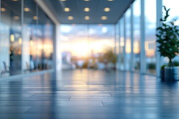 Beautiful blurred background of a light modern office interior with panoramic windows and beautiful...