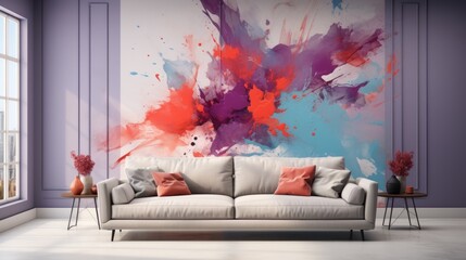 Modern abstract painting with bright colorful splashes - obrazy, fototapety, plakaty