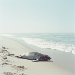 Seal on a Beach Blending with Pristine Sands and Shimmering Waters