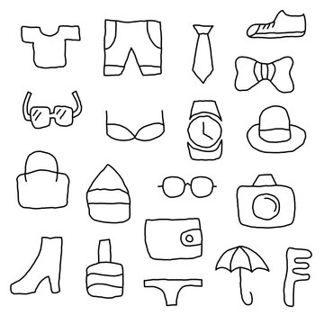 Collection of line art fashion elements.