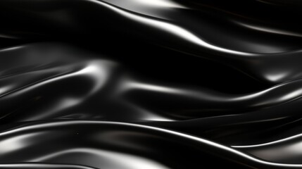 Black silk fabric with waves. 3D rendering. - obrazy, fototapety, plakaty