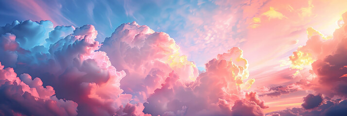 pink clouds on the sky background, soft fluffy pink clouds banner - obrazy, fototapety, plakaty