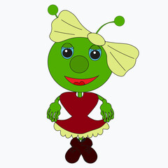 Little Girl. UFO girl in a dress. Green man.