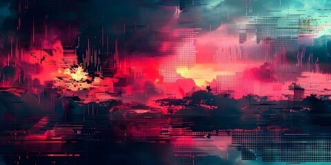 Abstract digital glitch background with distorted pixel overlay resembling a damaged CRT television or video game texture. Concept Abstract Art, Digital Glitch, Distorted Pixels, CRT Television