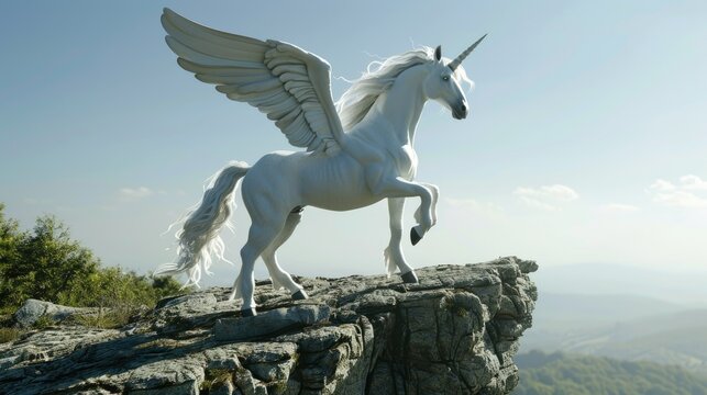 Generate a captivating image of a majestic white pegasus