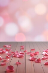 valentines day background with red rose petals and bokeh.