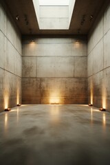 An empty concrete room with a skylight