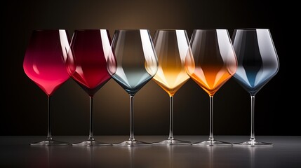 Elegant wine glasses in a row with a gradient of colors - obrazy, fototapety, plakaty