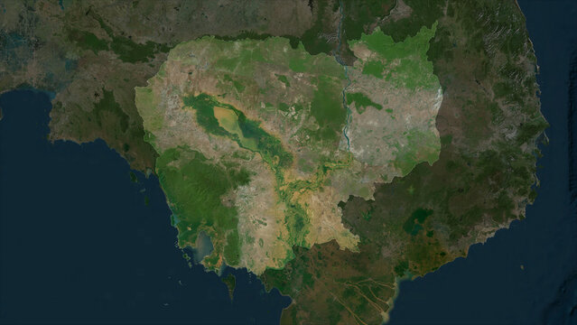 Cambodia highlighted. High-res satellite map