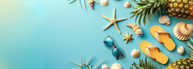 Fototapeta na wymiar Holiday Summer Background concept with beach accessories generative AI