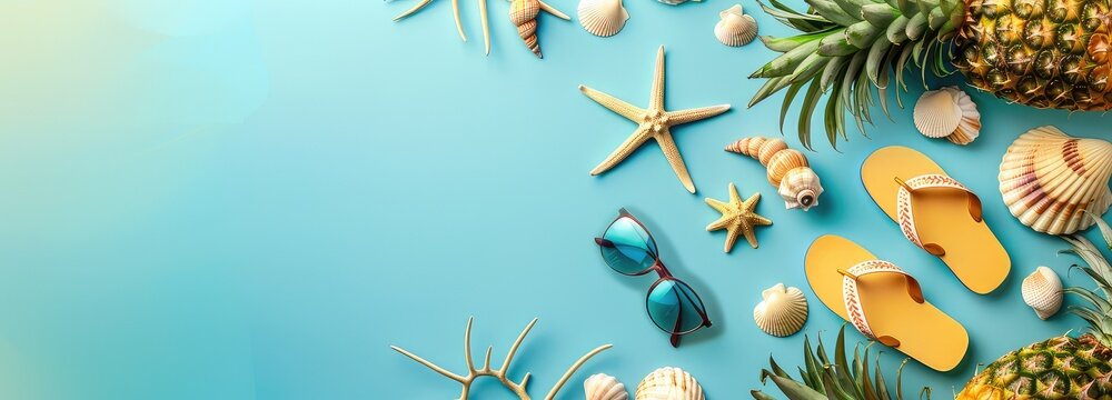 Holiday Summer Background concept with beach accessories generative AI