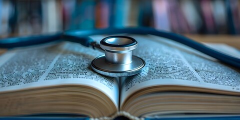 An Open Medical Textbook with a Stethoscope Draped Over Symbolizing Knowledge and Healing in the Medical Field