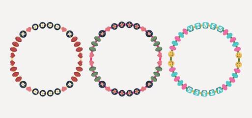 Colorful friendship bead bracelet set. Craft Bracelet Vector Illustration.	