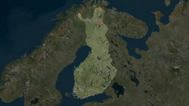 Finland highlighted. High-res satellite map