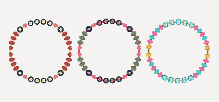 Colorful friendship bead bracelet set. Craft Bracelet Vector Illustration.	