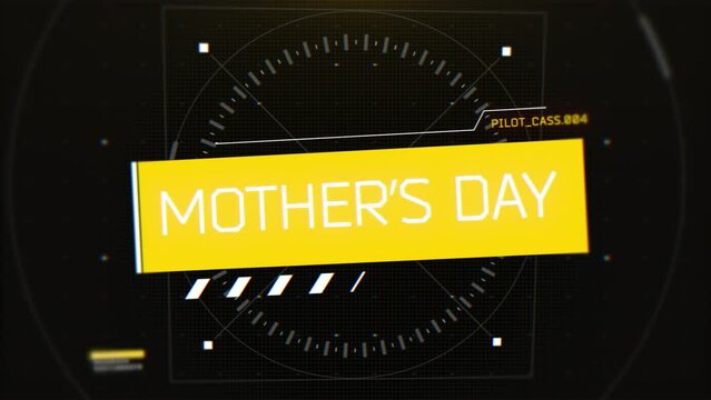 A Mother's Day banner with a straightforward yet endearing design that includes a black background and yellow ribbon. It reads "Happy Mother's Day" in white text with the words "bold mom"