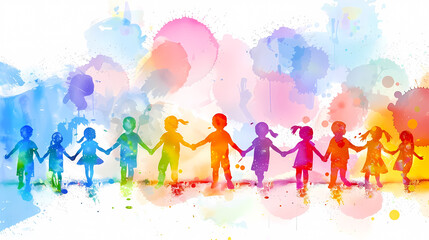 Fototapeta premium Abstract background for International Children's Day, Silhouettes of happy children. The concept Children's Day. Cute and colorful background.
