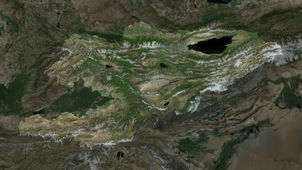 Kyrgyzstan highlighted. High-res satellite map © zelwanka