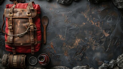 Survival equipment, background graphic resource, view for top, blank copy white space