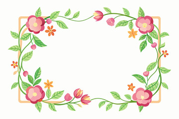 Rectangular floral border frame template with decorated elements vector illustration