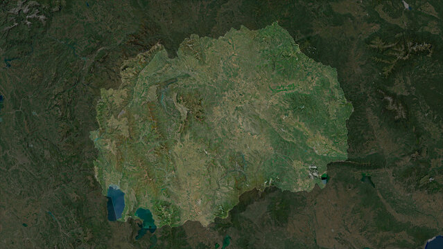 North Macedonia highlighted. High-res satellite map