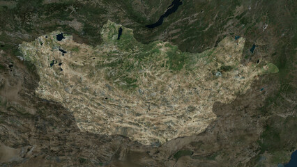 Mongolia highlighted. High-res satellite map