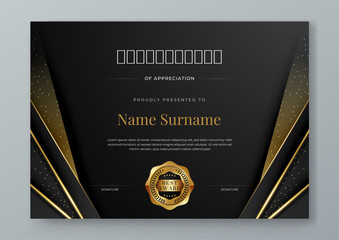 Black white and gold certificate design with luxury and modern certificate award design template pattern. Certificate of achievement, awards diploma, education, school