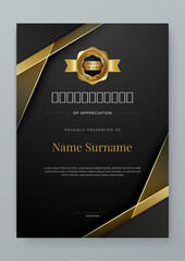 Black white and gold certificate of corporate luxury and modern template. For corporate, achievement, diploma, award, graduation, completion, appreciation, acknowledgement, recognition etc