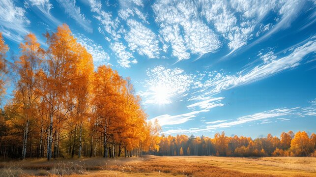 Yellow and and orange trees, Autumn nature landscape