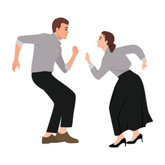 Couple dancing swing. Couple doing classic dance. Flat vector illustration isolated on white background