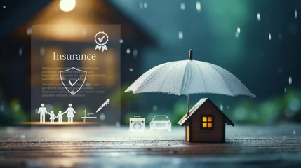 Fotobehang Life insurance underumbrella concept, digital healthcare, and medical technology, family and life, financial health, savings, Insurance online buy, insurance industry, real estate Property security © chiew