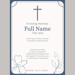 Card template with blue flower and cross