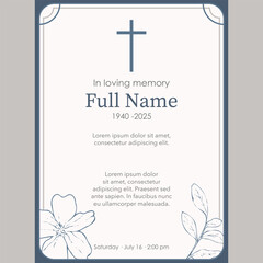 Card template with blue flower and cross