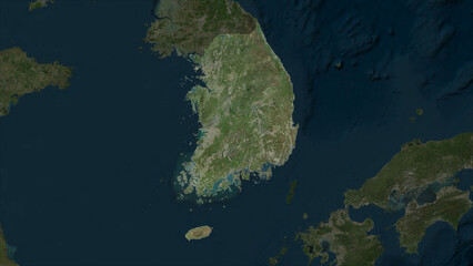 South Korea highlighted. High-res satellite map © zelwanka
