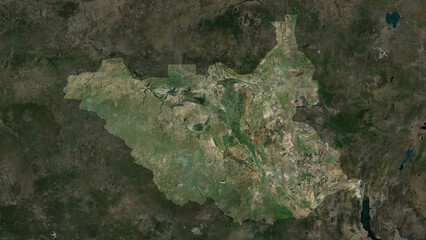 South Sudan highlighted. High-res satellite map © zelwanka