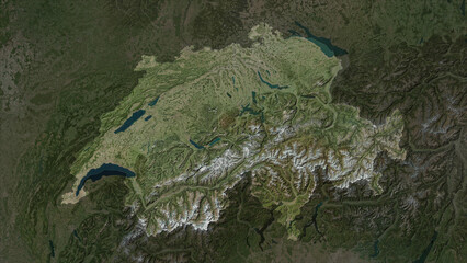 Switzerland highlighted. High-res satellite map