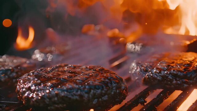 barbecue grilled on a flaming grill