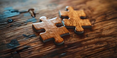 Obraz na płótnie Canvas Wooden Puzzle Piece Connecting Concepts and Bridging Ideas on Rustic Background