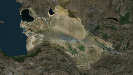 Turkmenistan highlighted. High-res satellite map © zelwanka