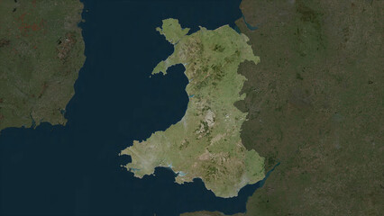 Wales - Great Britain highlighted. High-res satellite map