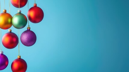 Christmas balls hanging elegantly as festive sales banner decor, free copy space