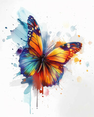 Watercolor Art Colorful graffiti butterfly on a white background