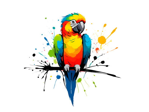 The pattern of a colorful parrot flapping its wings to fly