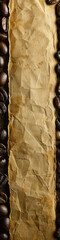 A brown and white paper with a line of coffee beans on it