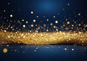 Fototapeta na wymiar abstract background with Dark blue and gold particle. bright Golden light shine particles bokeh on navy blue background. Gold foil texture. Holiday concept.